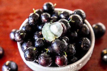 Beautiful and juicy ripe jabuticaba fruits in fine detail