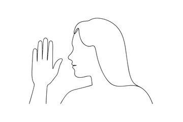 Woman silhouette raising hand stop gesture minimalist line art