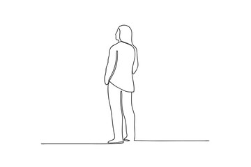 Woman standing back view minimalist line art illustration