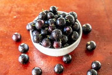 Beautiful and juicy ripe jabuticaba fruits in fine detail