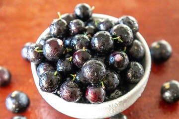 Beautiful and juicy ripe jabuticaba fruits in fine detail
