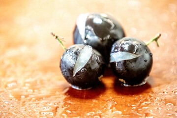 Beautiful and juicy ripe jabuticaba fruits in fine detail