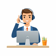 Support staff help fixing technical problem, help desk or operator with phone call or chat to assist customer concept, helpful man with headset talking with customer help solve computer proble