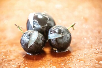 Beautiful and juicy ripe jabuticaba fruits in fine detail