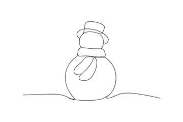 Simple line drawing of a snowman in winter