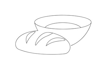 Simple line drawing of bread and bowl food illustration