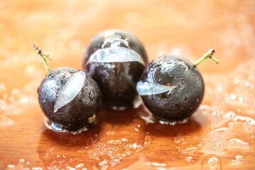 Beautiful and juicy ripe jabuticaba fruits in fine detail