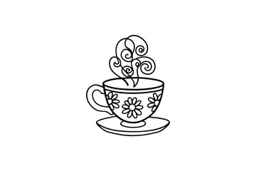 A charming floral teacup with swirling steam a delightful illustration