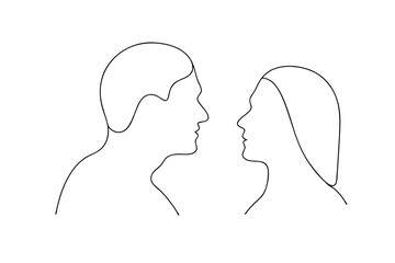 Minimalist line art couple facing each other romantic love