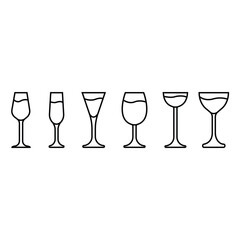 Set Of Wine Glasses Vector Design. 
