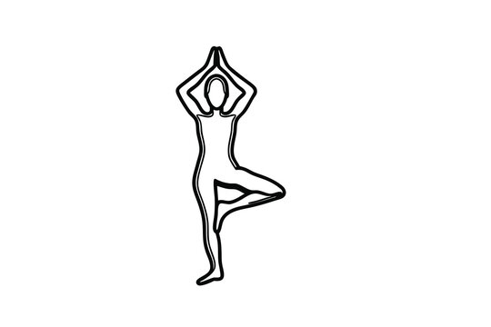 Woman practicing tree pose yoga asana outline illustration