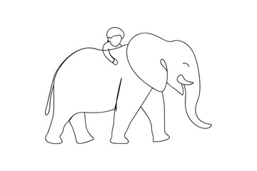 Child riding elephant simple line drawing illustration