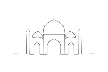 Single line drawing mosque islamic architecture minimalist design