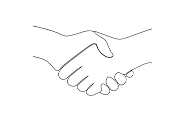 Simple line drawing of two hands shaking in agreement