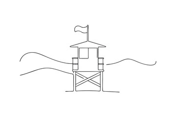 Beach lifeguard stand minimalist line art summer ocean waves