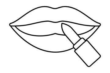 Applying lipstick to full lips line art illustration