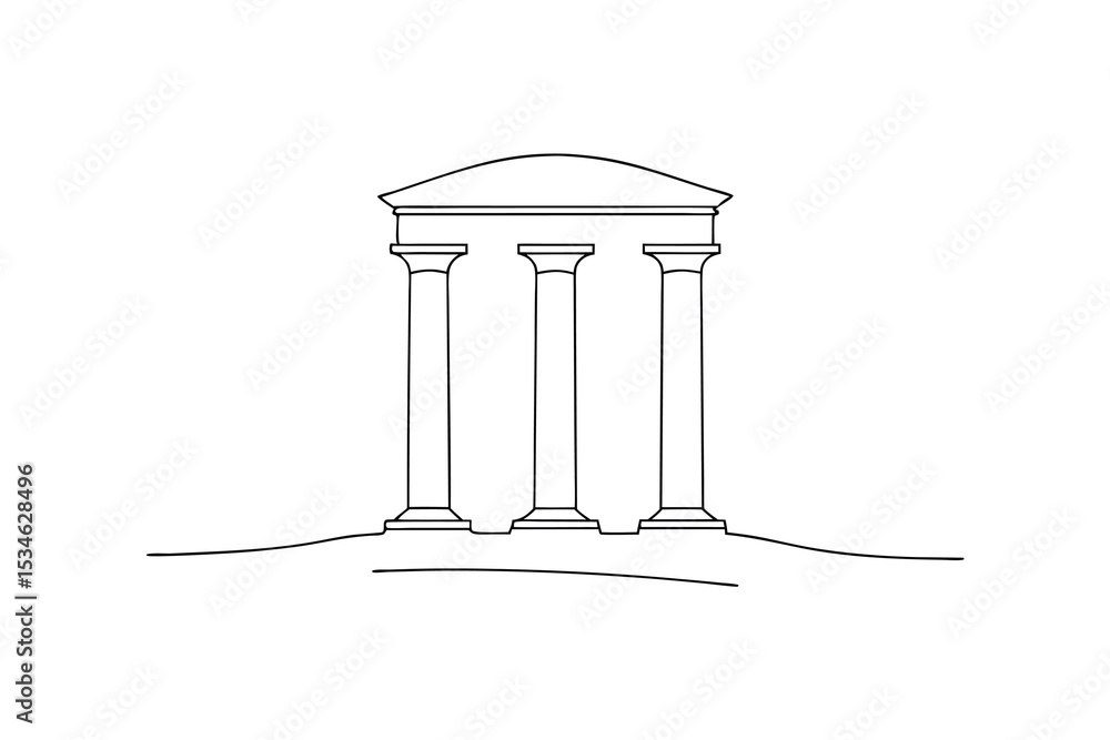 Poster simple line drawing of a classical temple with three columns