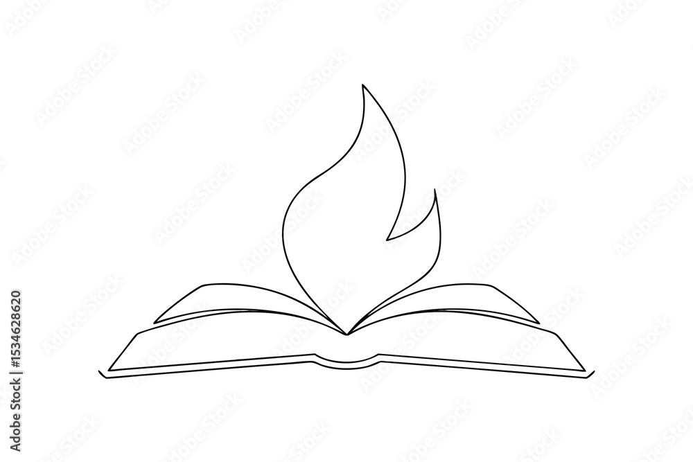 Poster open book with flame continuous line drawing minimalist design