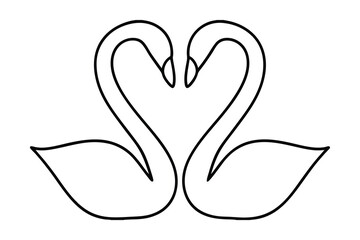 Two swans forming a heart shape line art illustration