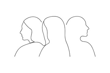 Three women silhouettes minimalist line art profile