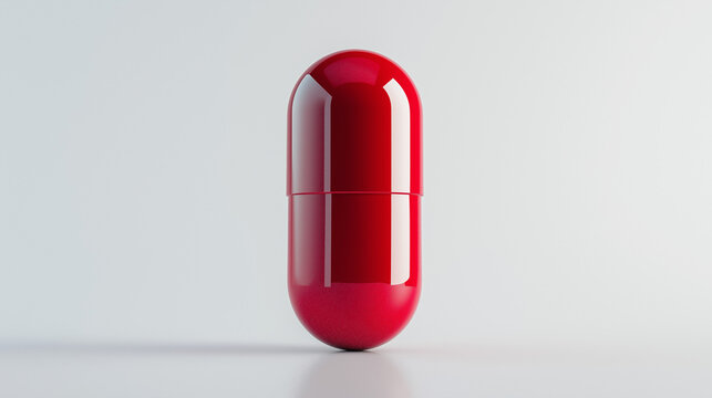 red pill , capsule isolated on a white background, pharmaceutical appearance.