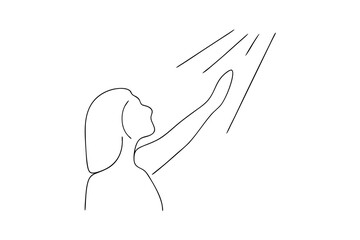 Woman reaching upward towards light minimalist line art