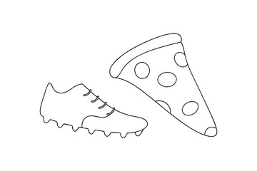 Soccer cleats and pizza slice line art illustration