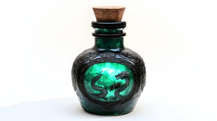Green glass bottle with dragons