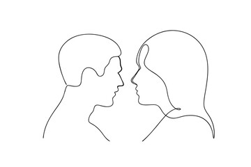 One line drawing couple faces minimalist romance art