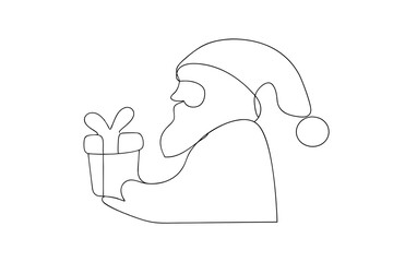 Santa claus minimalist line art holding a gift