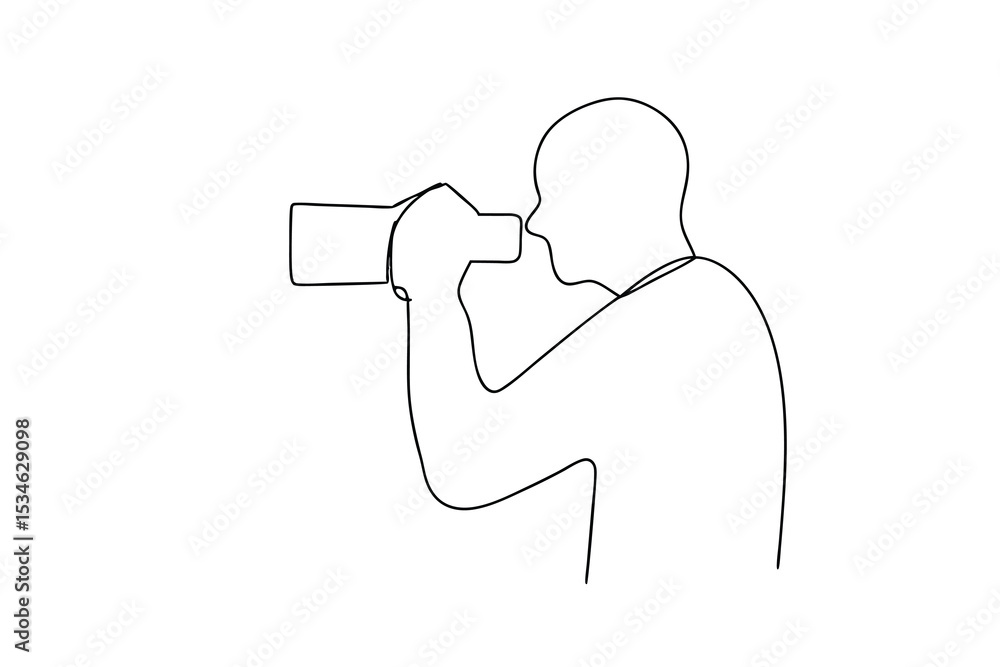 Poster man using binoculars line art minimalist design