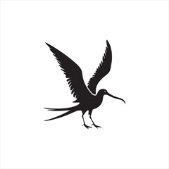 Soaring Frigatebird Silhouette Vector – Majestic Seabird with Inflated Throat Pouch, Long Wingspan, Minimal Black Outline Perfect for Nautical Wildlife Art, Logos, and Decor
