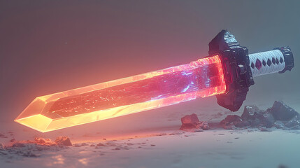 Neon sword on rubble