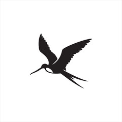 Soaring Frigatebird Silhouette Vector – Majestic Seabird with Inflated Throat Pouch, Long Wingspan, Minimal Black Outline Perfect for Nautical Wildlife Art, Logos, and Decor
