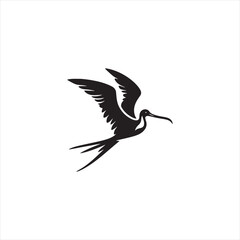 Soaring Frigatebird Silhouette Vector – Majestic Seabird with Inflated Throat Pouch, Long Wingspan, Minimal Black Outline Perfect for Nautical Wildlife Art, Logos, and Decor
