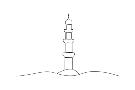 Single line drawing of a minaret mosque tower