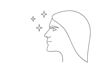 Woman profile line art stars minimalist design