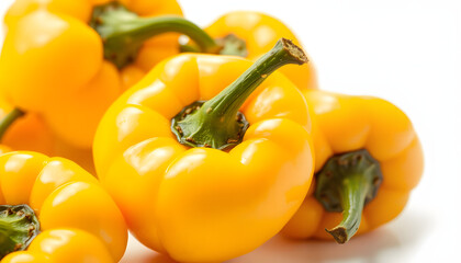 Fresh ripe yellow paprika isolated on PNG.. isolated with white highlights