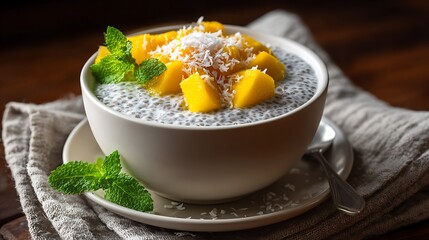 Chia Pudding with Mango and Coconut Toppings