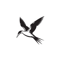Diving Gannet Silhouette Vector Art – Sleek Seabird in Mid-Plunge Pose, Bold Black Outline Design for Marine Wildlife Themes, Coastal Logos, and Nature-Inspired Decor
