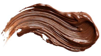 Swirl of smooth creamy chocolate spread isolated against a deep black background close-up of delicious food texture isolated on white transparent