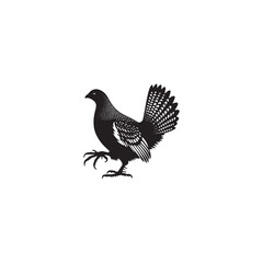 Strutting Grouse Silhouette Vector Art – Bold Forest Game Bird Design with Fanned Tail, Minimalist Black Outline for Rustic Wildlife Themes, Hunting Logos, and Nature Decor
