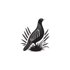 Strutting Grouse Silhouette Vector Art – Bold Forest Game Bird Design with Fanned Tail, Minimalist Black Outline for Rustic Wildlife Themes, Hunting Logos, and Nature Decor

