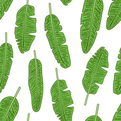 green banana leaves seamless pattern