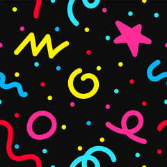 Seamless Memphis Pattern with Colorful Geometric Shapes