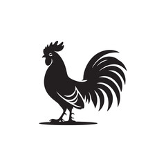 Regal Junglefowl Silhouette Vector Art – Wild Ancestral Rooster Design with Striking Tail Feathers, Minimal Black Outline Perfect for Farm Icons, Nature Graphics, and Tribal Decor
