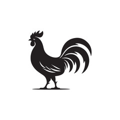 Regal Junglefowl Silhouette Vector Art – Wild Ancestral Rooster Design with Striking Tail Feathers, Minimal Black Outline Perfect for Farm Icons, Nature Graphics, and Tribal Decor
