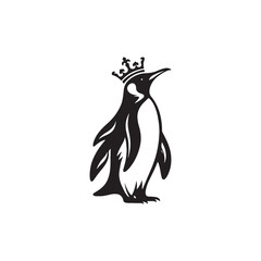 Majestic King Penguin Silhouette Vector Art – Elegant Antarctic Bird with Upright Stance, Bold Black Outline Perfect for Wildlife Graphics, Cold Climate Themes, Logos, and Decor
