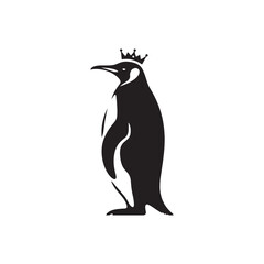 Majestic King Penguin Silhouette Vector Art – Elegant Antarctic Bird with Upright Stance, Bold Black Outline Perfect for Wildlife Graphics, Cold Climate Themes, Logos, and Decor
