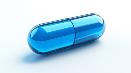 A plain blue  capsule isolated on a white background, emphasizing its clean, minimal design and pharmaceutical appearance.
